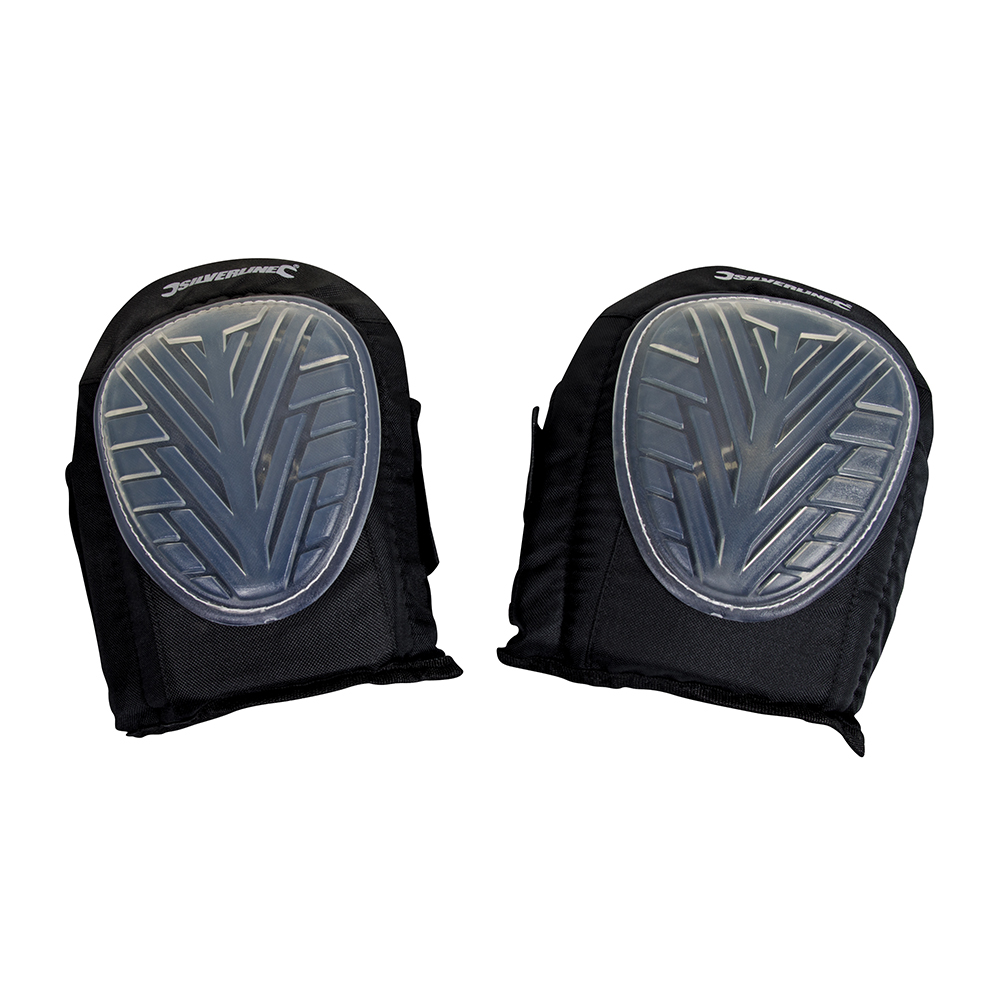 Pair of black knee pads with hard gel caps for support