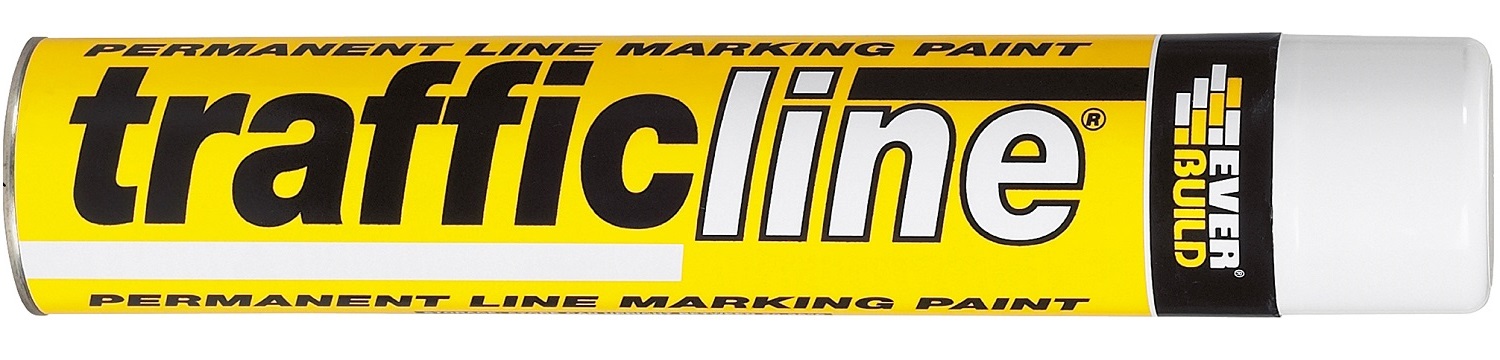 Can of Everbuild Road Marking Paint for Traffic Lines in White.