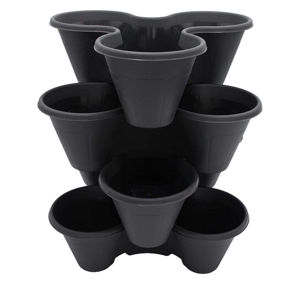 Strawberry and Flower Stackable Planter Pots Black for Vertical ...