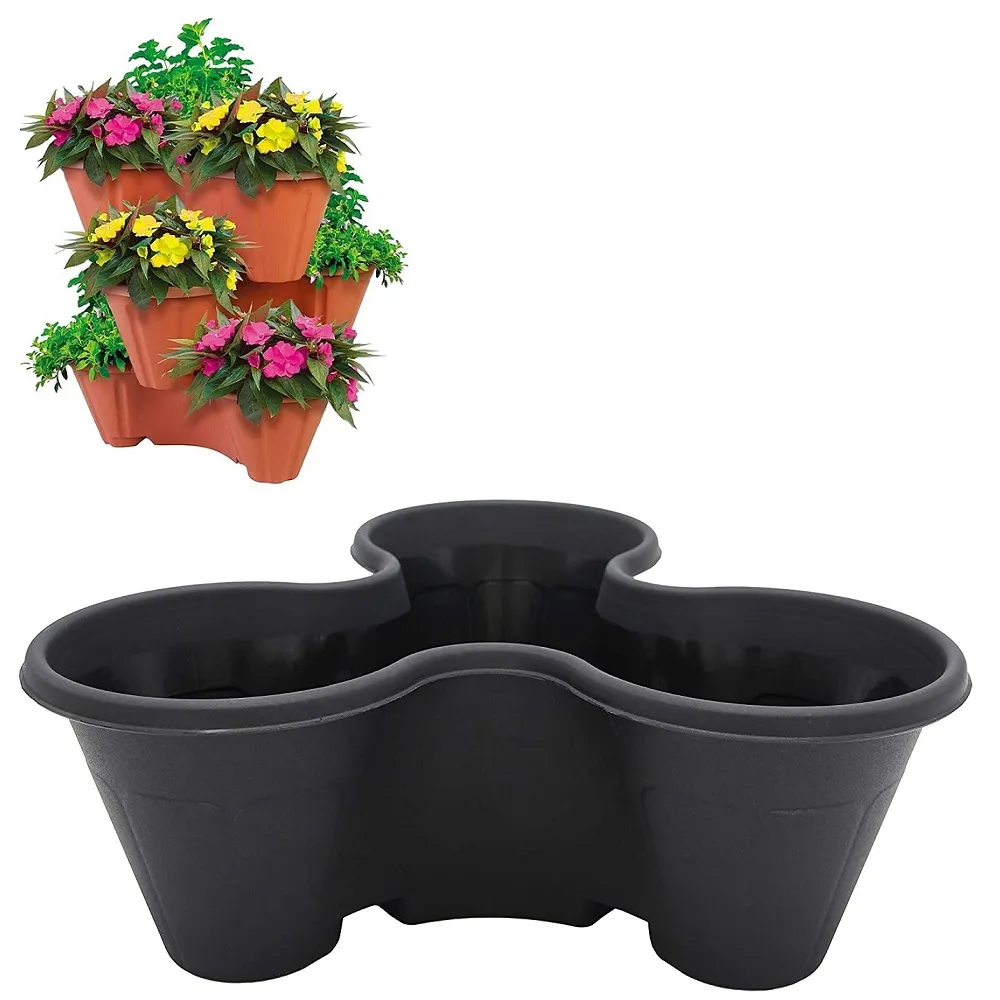 Strawberry and Flower Stackable Planter Pots for Vertical Displays – Black (THW87-B) Strawberry and Flower Stackable Planter Pots for Vertical Displays – Black (THW87-B)