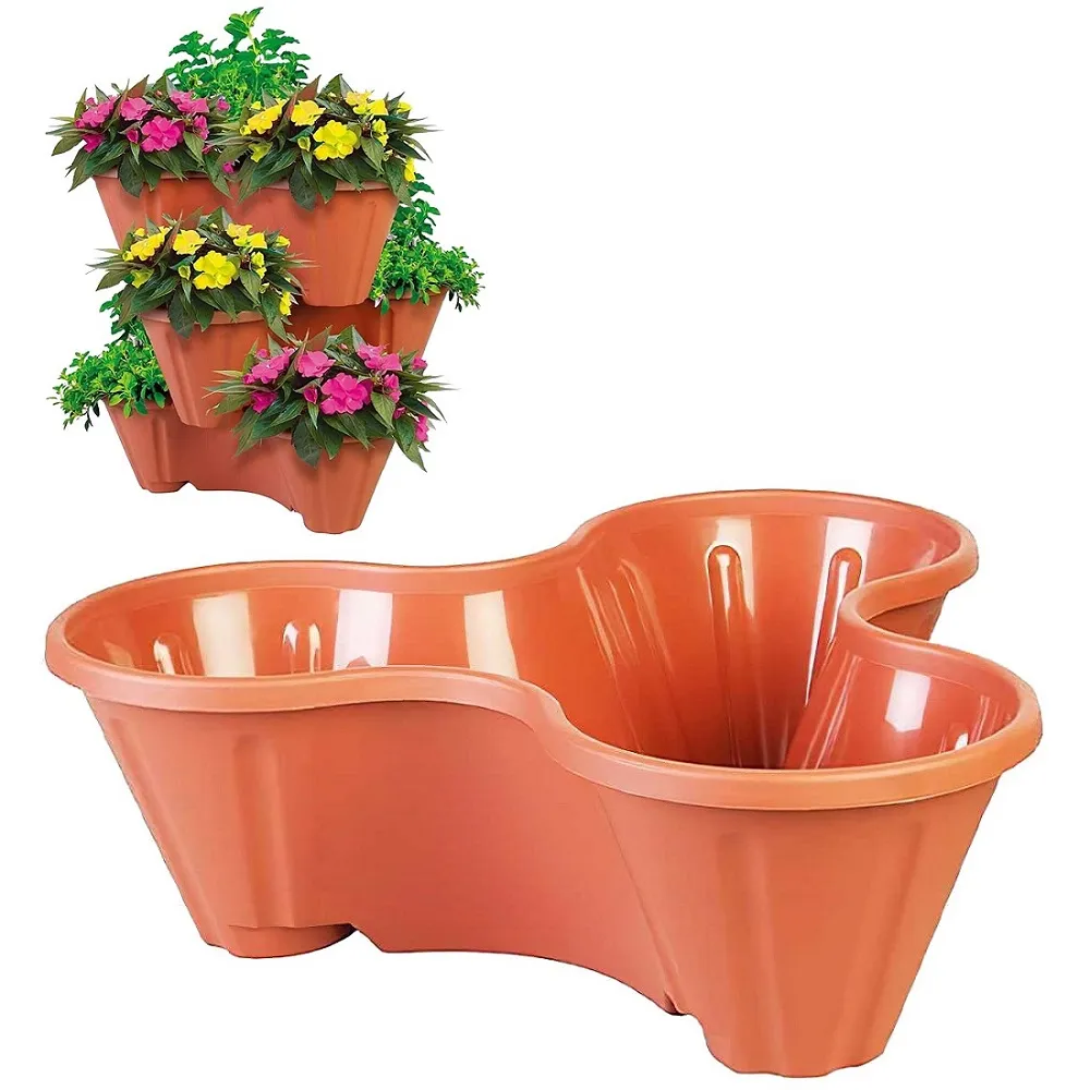 Strawberry and Flower Stackable Terracotta Planter Pots (THW87-T) Strawberry and Flower Stackable Terracotta Planter Pots (THW87-T)