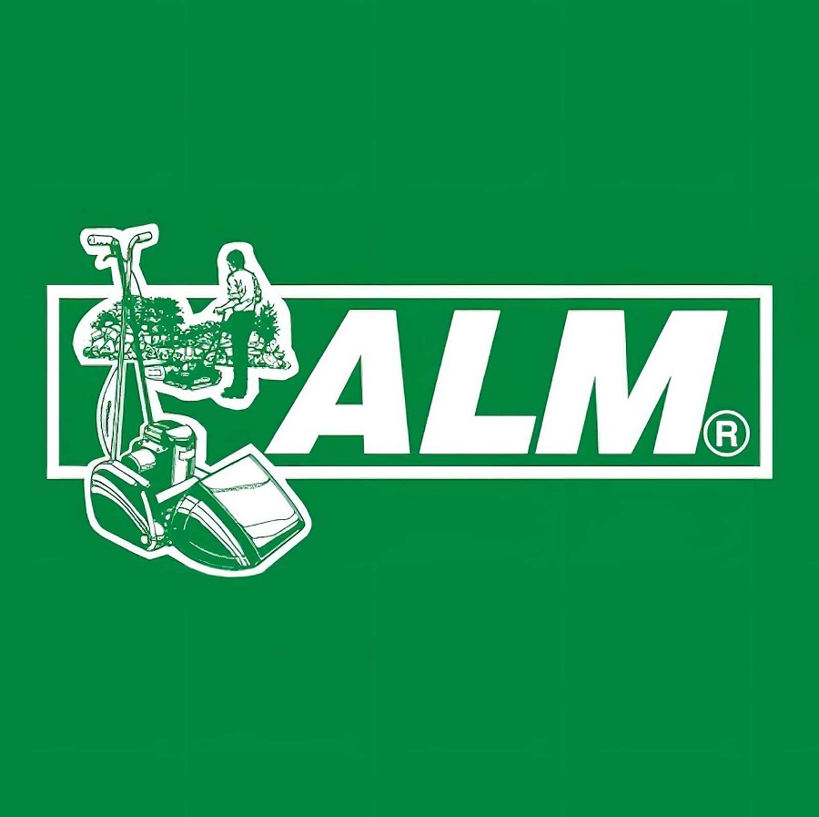 Green ALM logo with gardening equipment illustration.