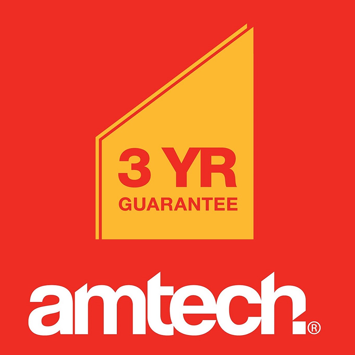 Amtech logo with a 3-year guarantee symbol on a red background.