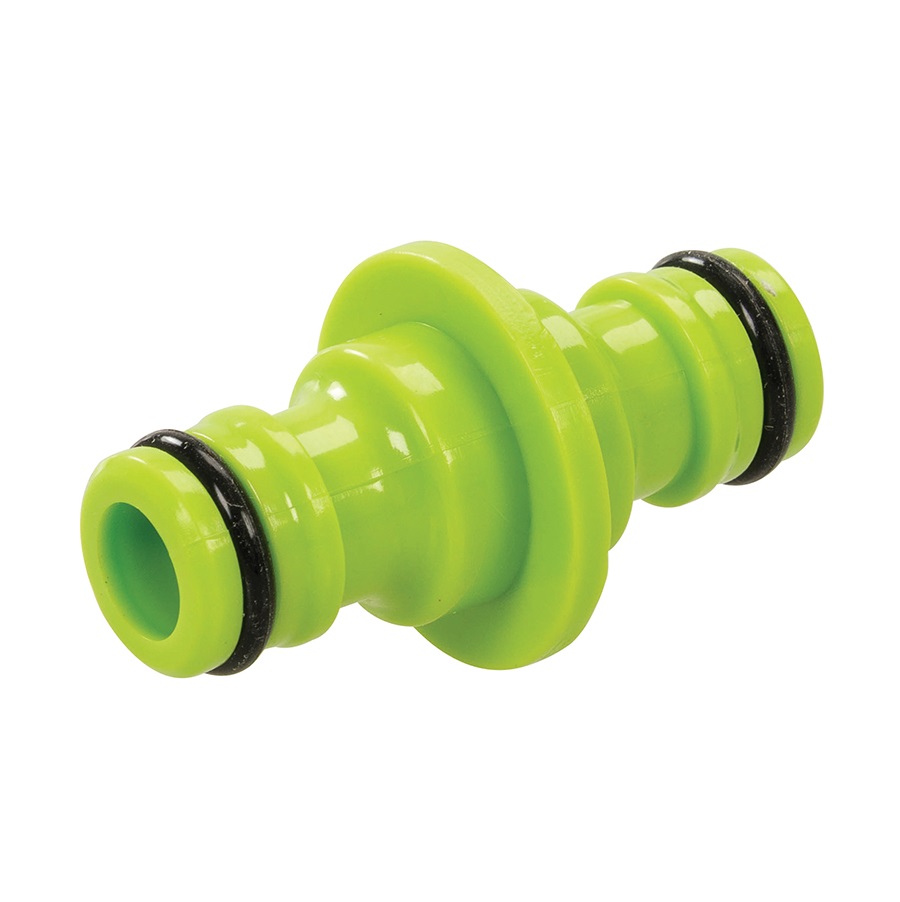Green double male hose pipe straight adapter joiner with black O-rings