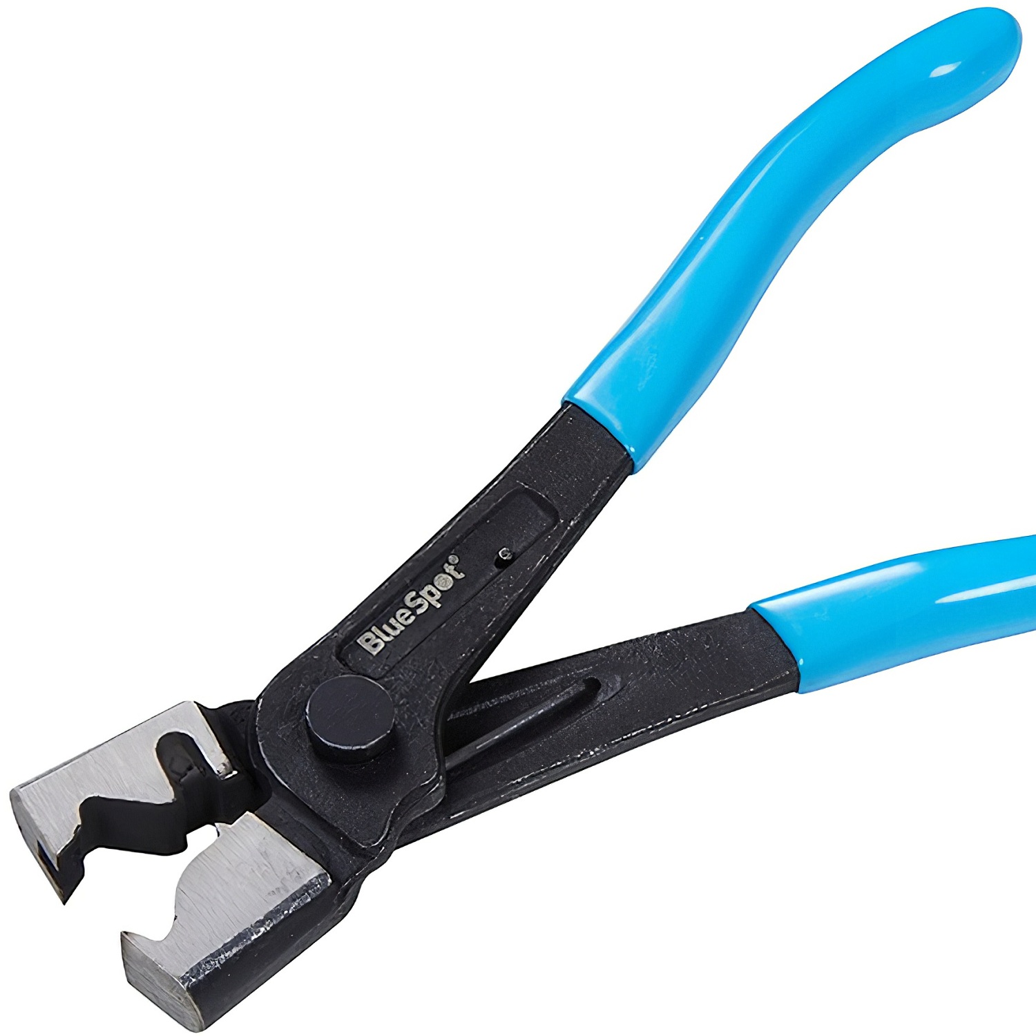 Blue Spot Tools Heavy Duty Hose Clip Pliers with blue handles and spring-loaded mechanism, side view