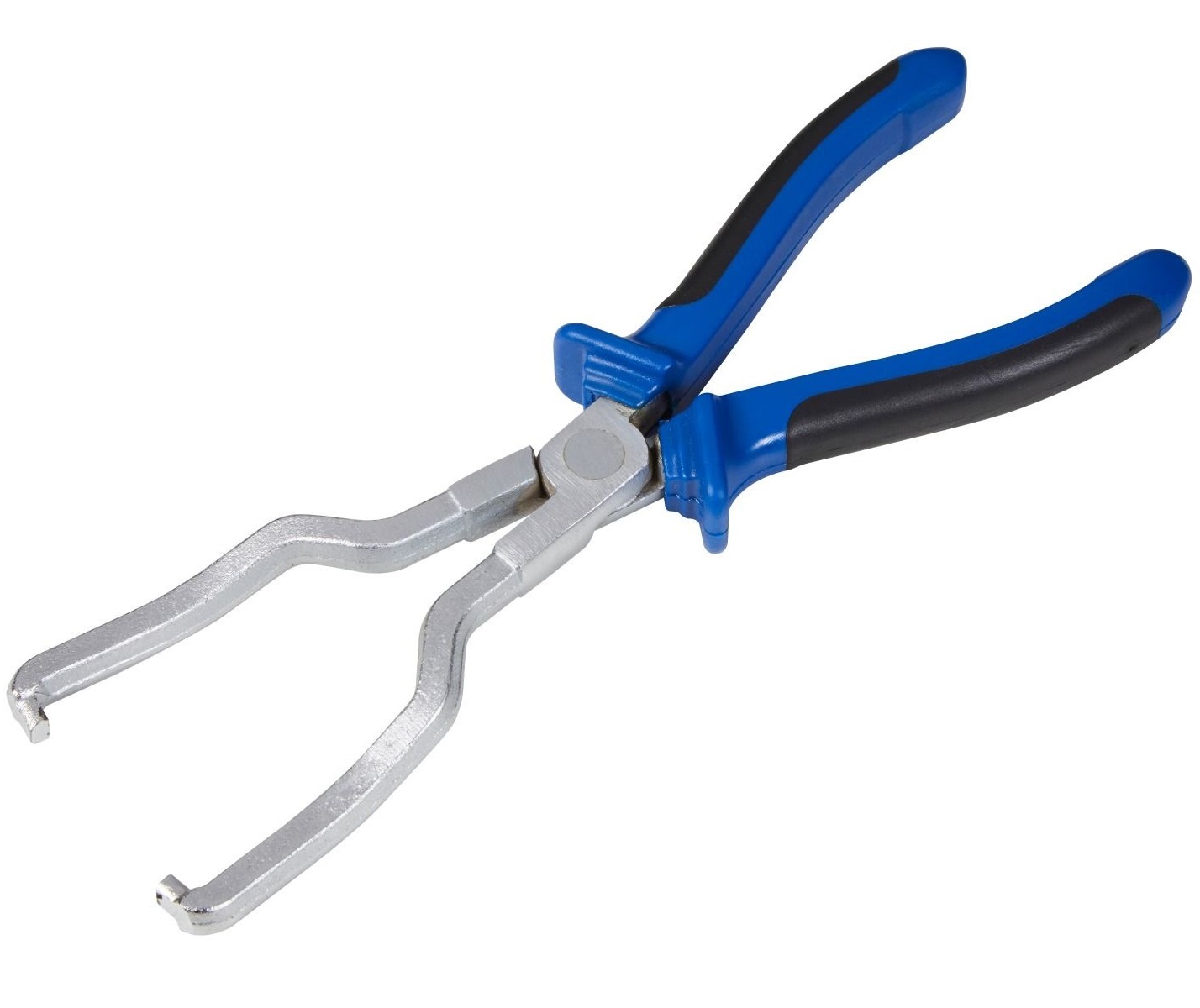 Blue Spot Tools pliers with blue and black handles for removing fuel line hose clips.