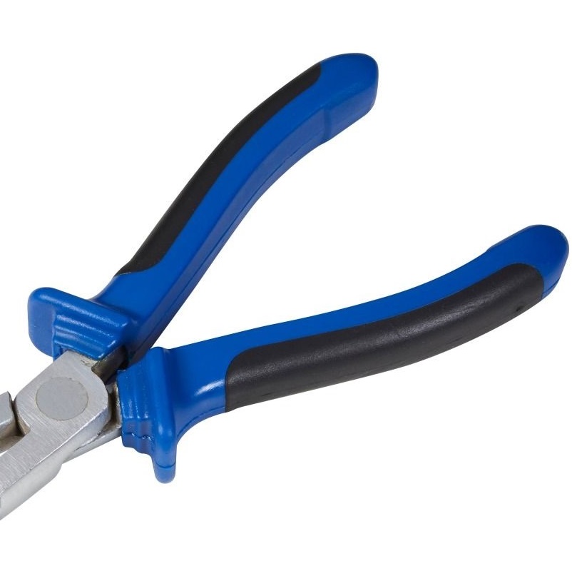 Close-up of Blue Spot Tools Fuel Line Hose Clip Removal Pliers with blue and black handles.