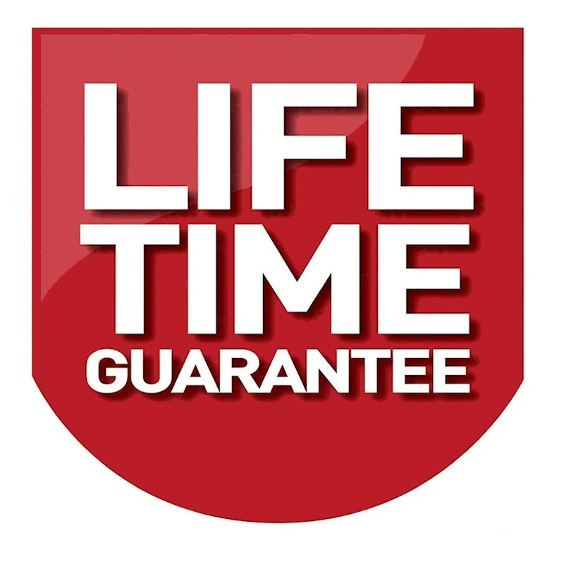 Red badge with text Lifetime Guarantee