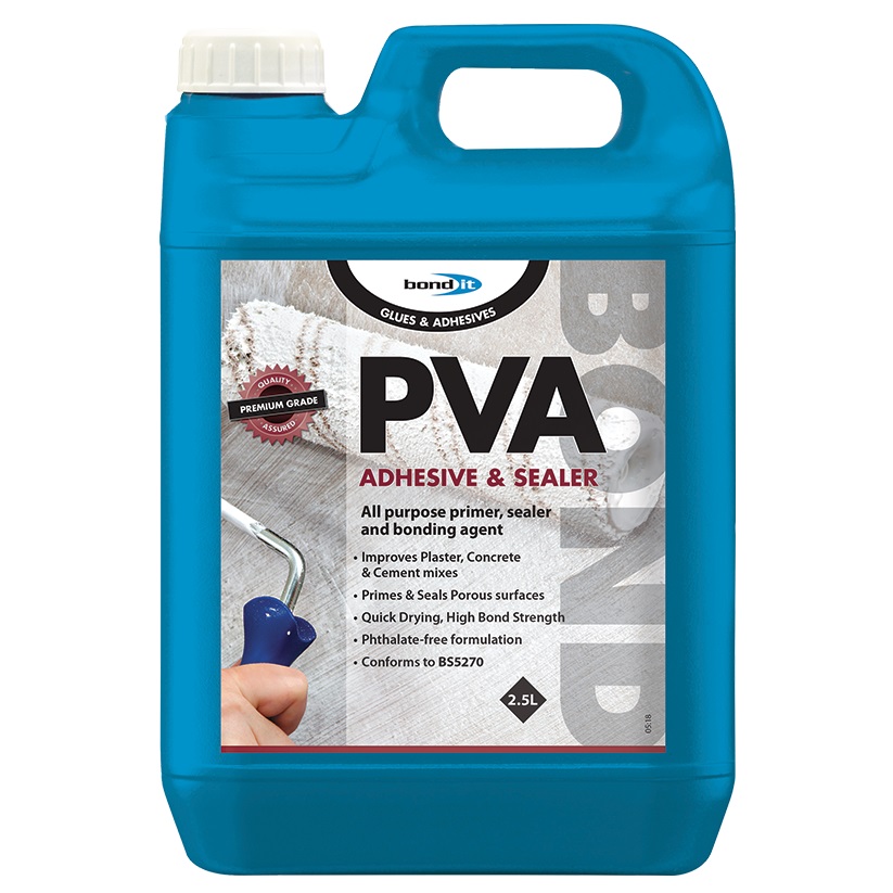 Bond It Premium PVA Bond 2.5 Litre Sealer Adhesive Additive container with label showing product details.