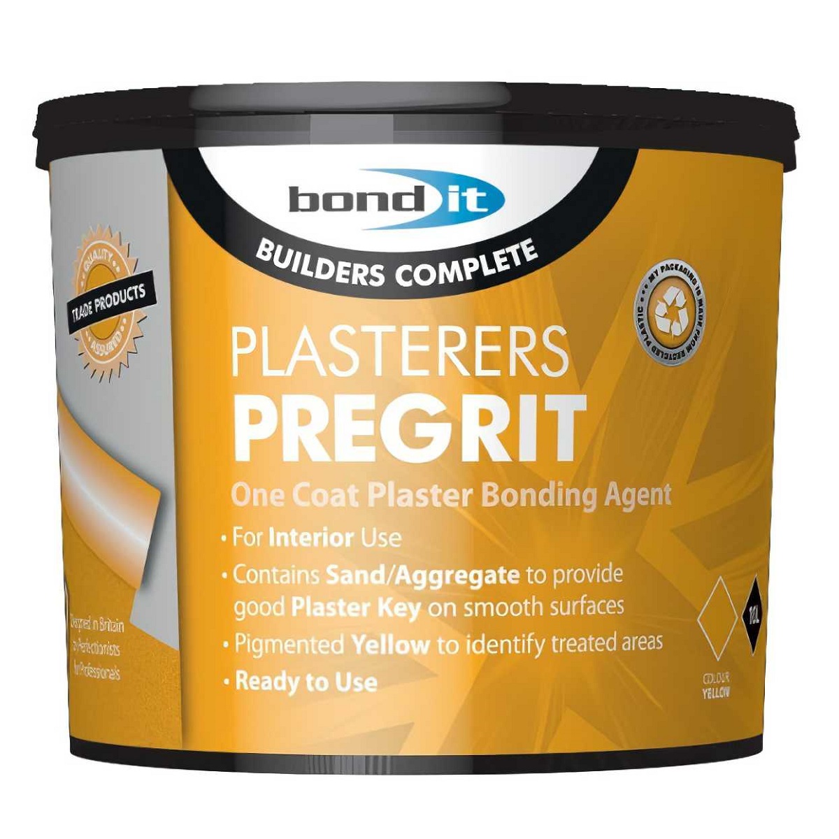Bond It Plasterers Pregrit, a 5L container of internal plaster bonding agent with yellow labelling.