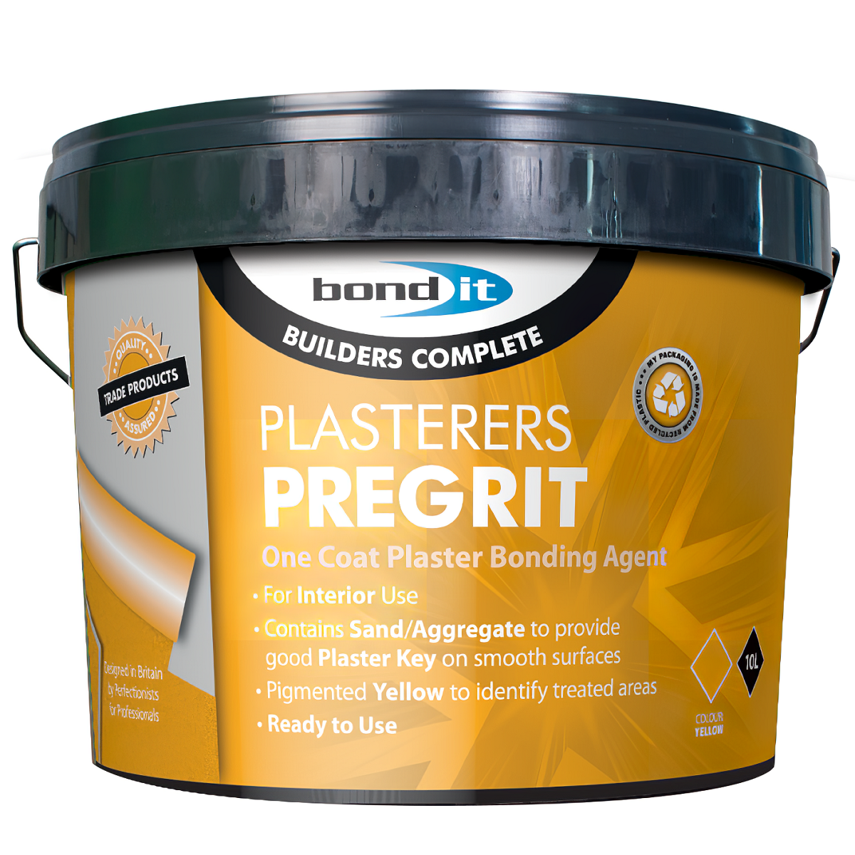 Bond It 5L Internal Plaster Bonding Agent Coating in a yellow container with product details.