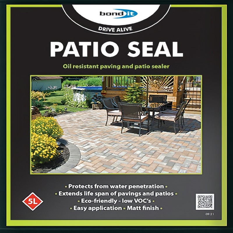 Bond It Patio Seal packaging showing a patio with outdoor furniture and garden.