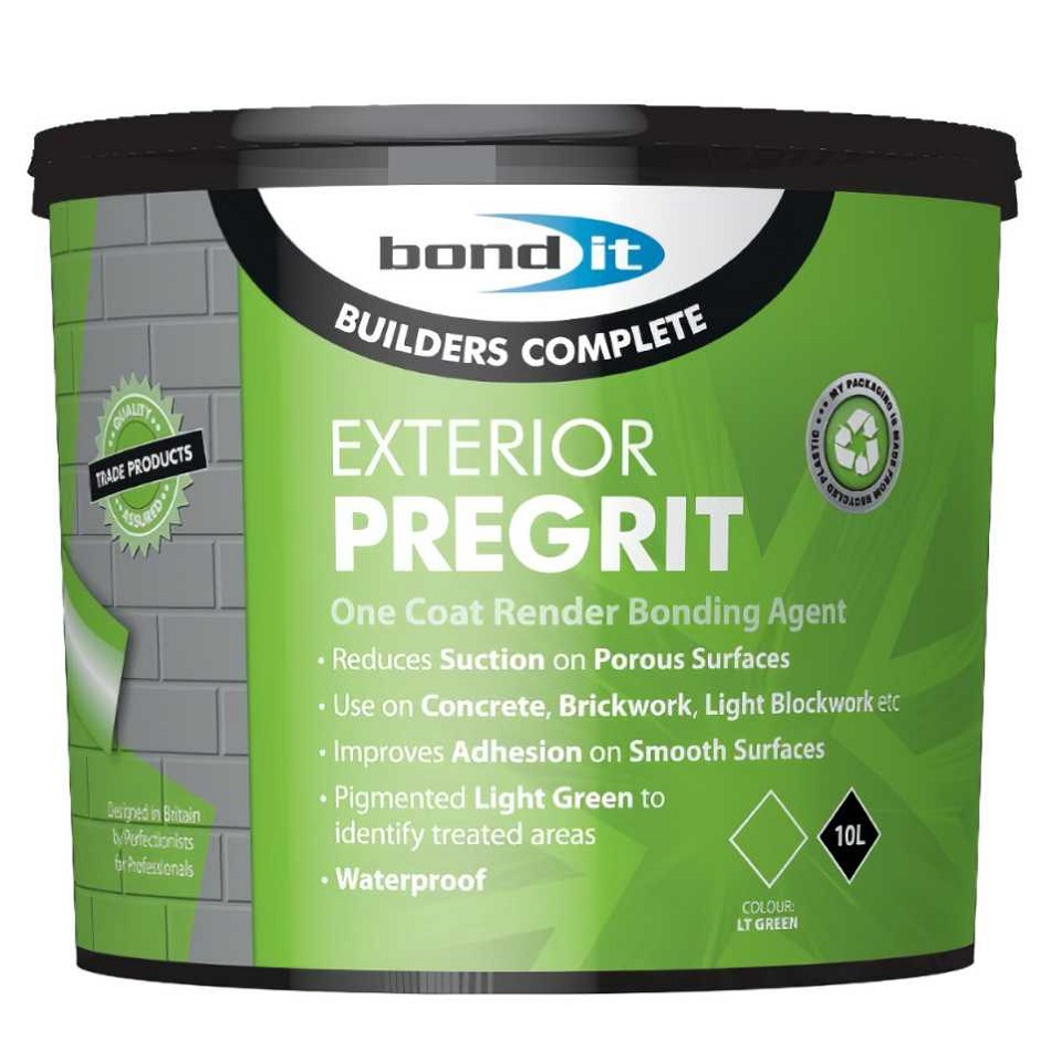 Bond It Exterior Pregrit Bonding Coating container with green label and product details.
