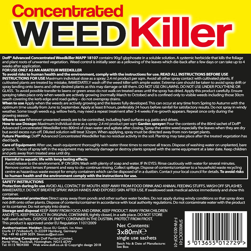  Doff Advanced Weed and Root Killer Sachets packaging, highlighting concentrated formula for effective weed control.