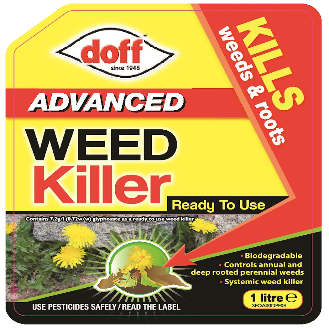 Label of Doff Advanced Weed Killer Spray 1 Litre showing product details and usage instructions.