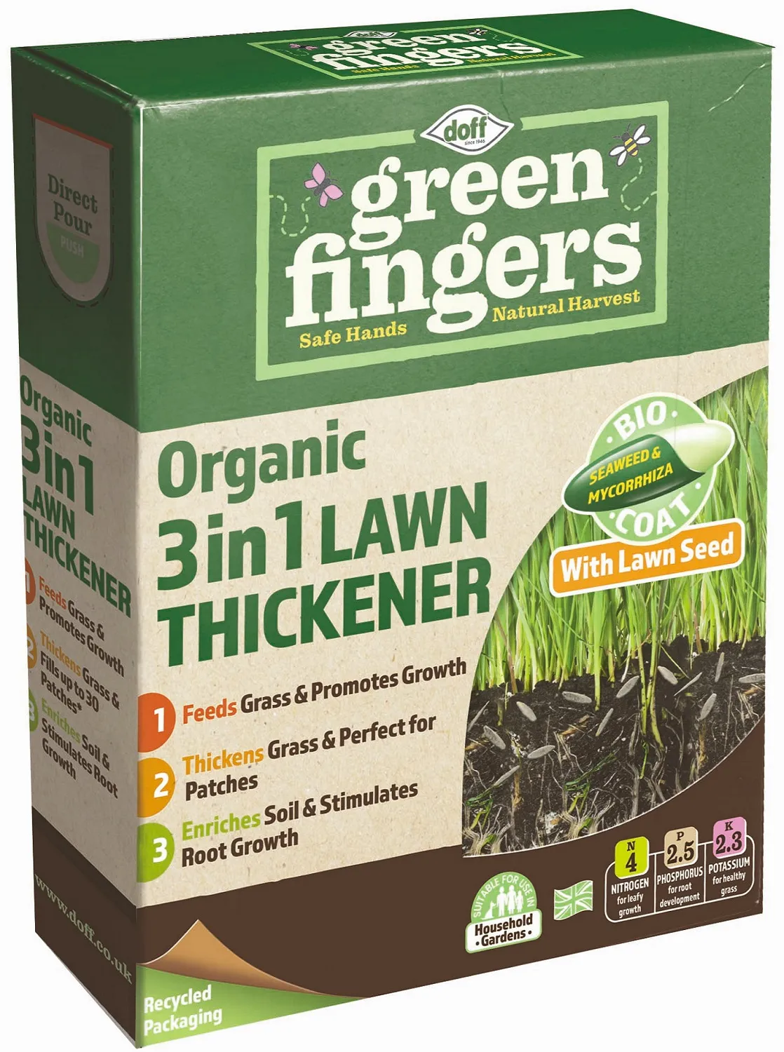 Doff Green Finger 3-in-1 Lawn Feed, Seed and Thickener 1.25kg Doff Green Finger 3-in-1 Lawn Feed, Seed and Thickener 1.25kg (F-GA-A25-DGF)