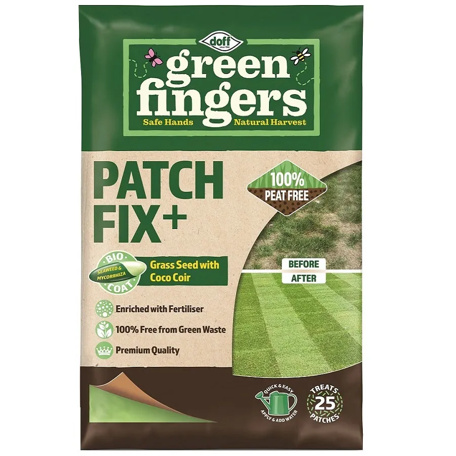 Doff Green Fingers Patch Fix Plus Grass Seed Feed with Coco Coir 800g Doff Green Fingers Patch Fix Plus Grass Seed Feed with Coco Coir 800g for Lawn Patches (F-LA-800-DGF)
