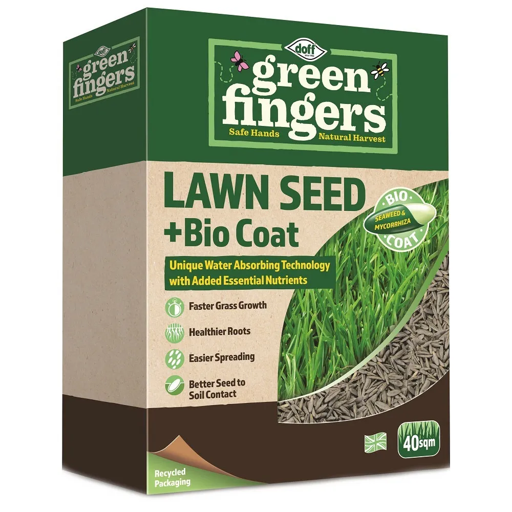 Doff Green Fingers Lawn Seed with Bio Coat for Resilient Growth – 1kg (F-LO-A00-DGF)
