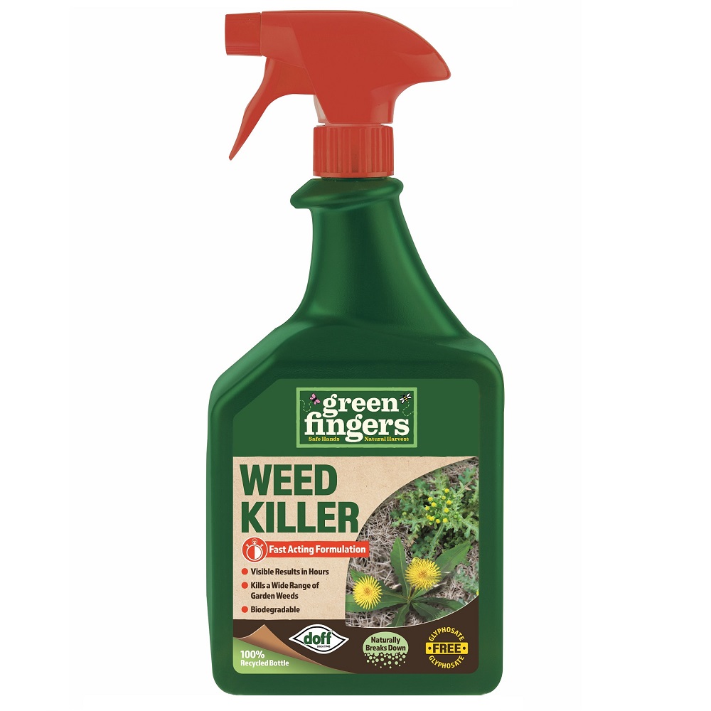 Doff Green Fingers Weed Killer Trigger Spray bottle with fast acting formulation label.