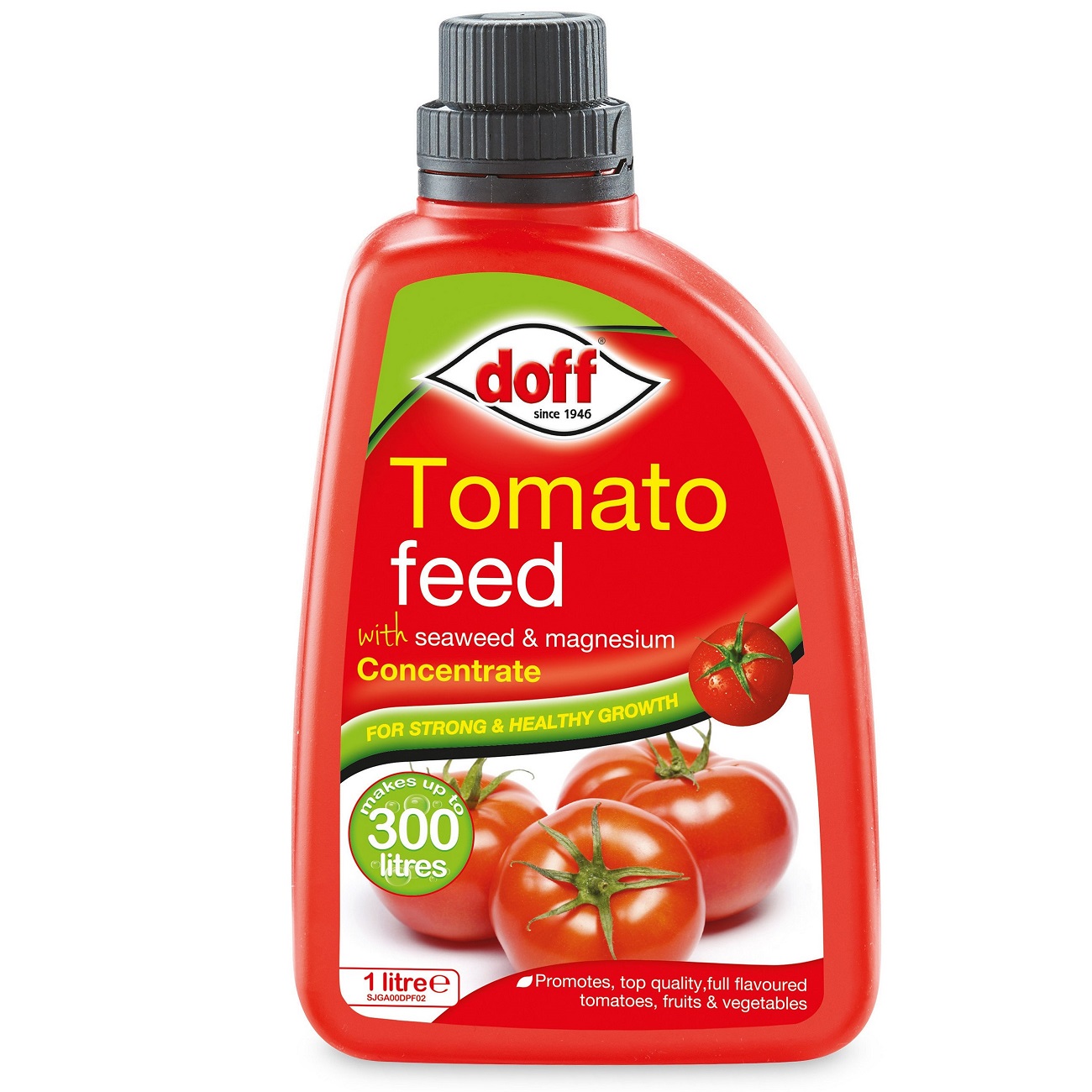 Doff Tomato Feed Liquid Concentrate 1L bottle with label showing tomatoes and product details.