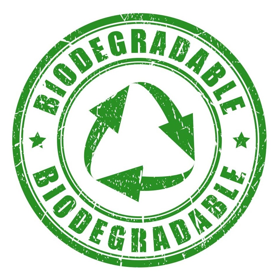 Green biodegradable stamp with recycling arrows