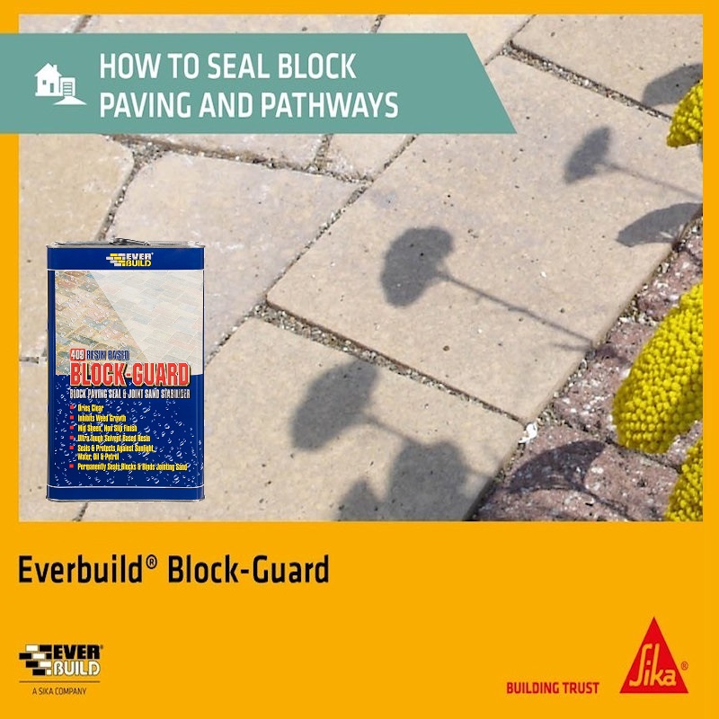  Everbuild 409 Block Guard Paving Sealer and Sand Stabiliser 5L with paving stones and flowers.