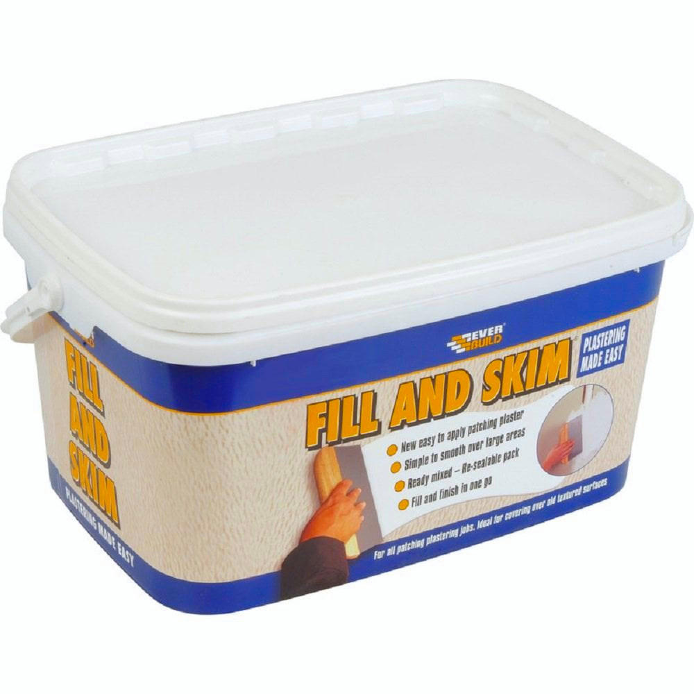 Everbuild Lightweight Fill and Skim Plaster 5Ls container for walls and ceilings.