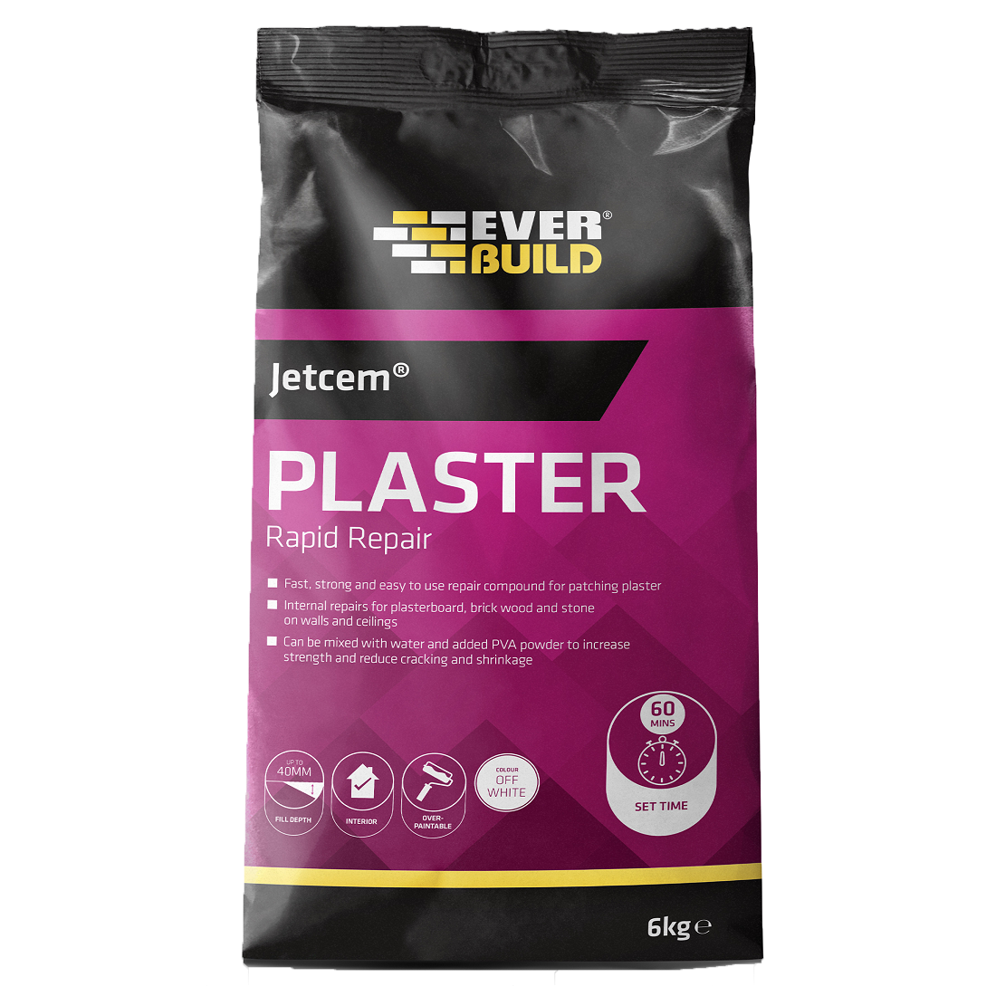 Everbuild JetCem Rapid Repair Patching Plaster 6kg packaging with product details.