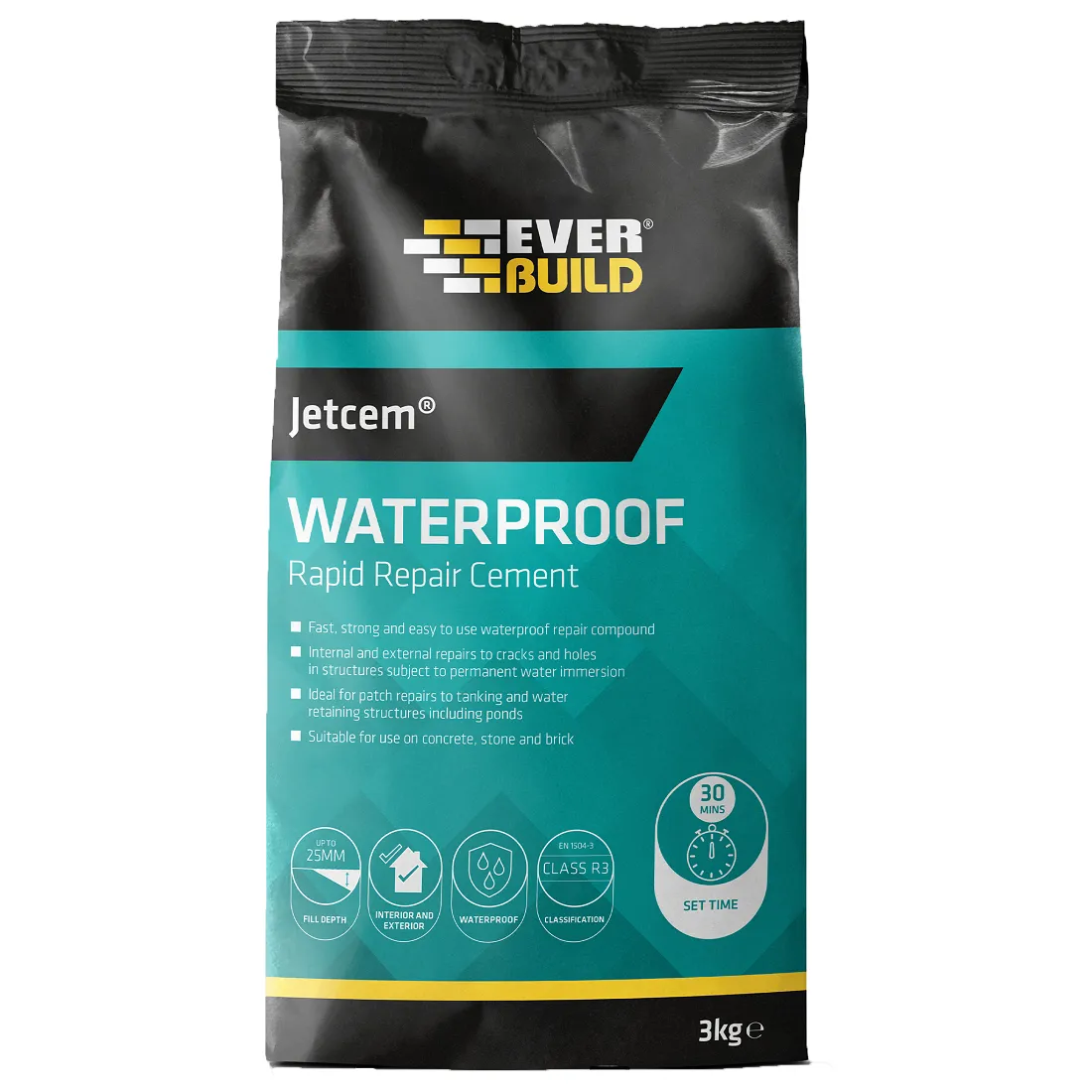 Everbuild Jetcem Waterproof Rapid Repair Cement 3kg – Quick Setting Everbuild Jetcem Waterproof Rapid Repair Cement 3kg – Quick Set 620436 (JETWAT3)