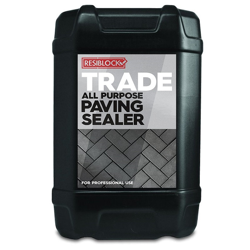 Black container of Resiblock Trade All Purpose Paving and Block Paving Sealer 25L with label.