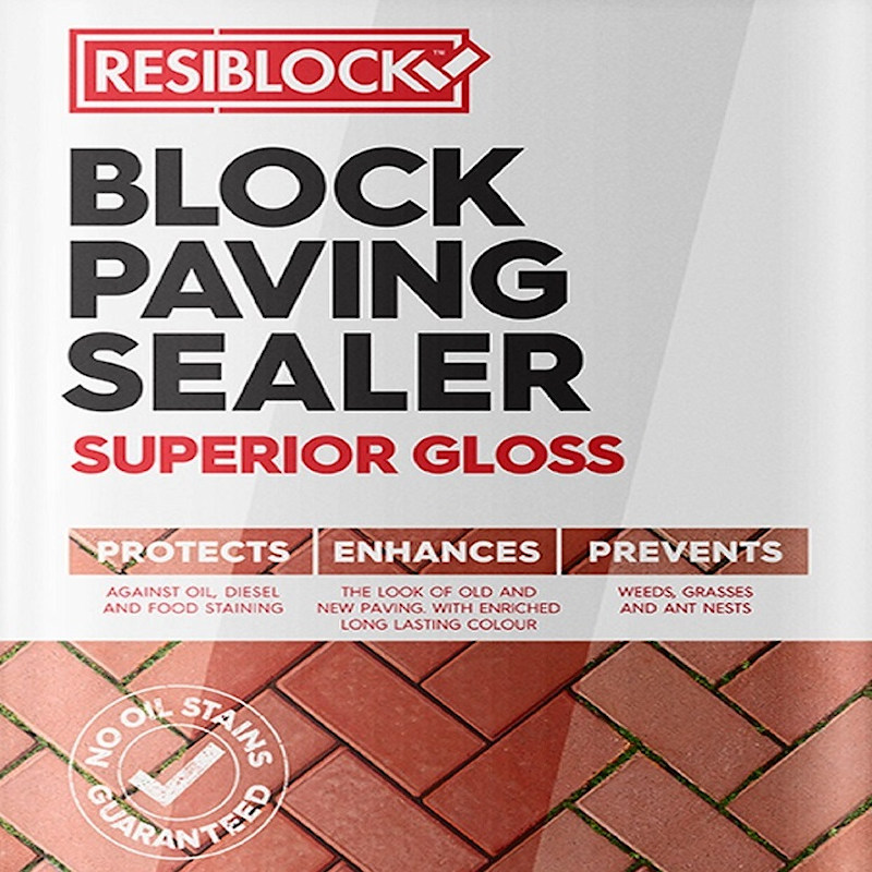  Resiblock Superior Gloss Block Paving Sealer 5L with protective features against oil, diesel, and food staining.