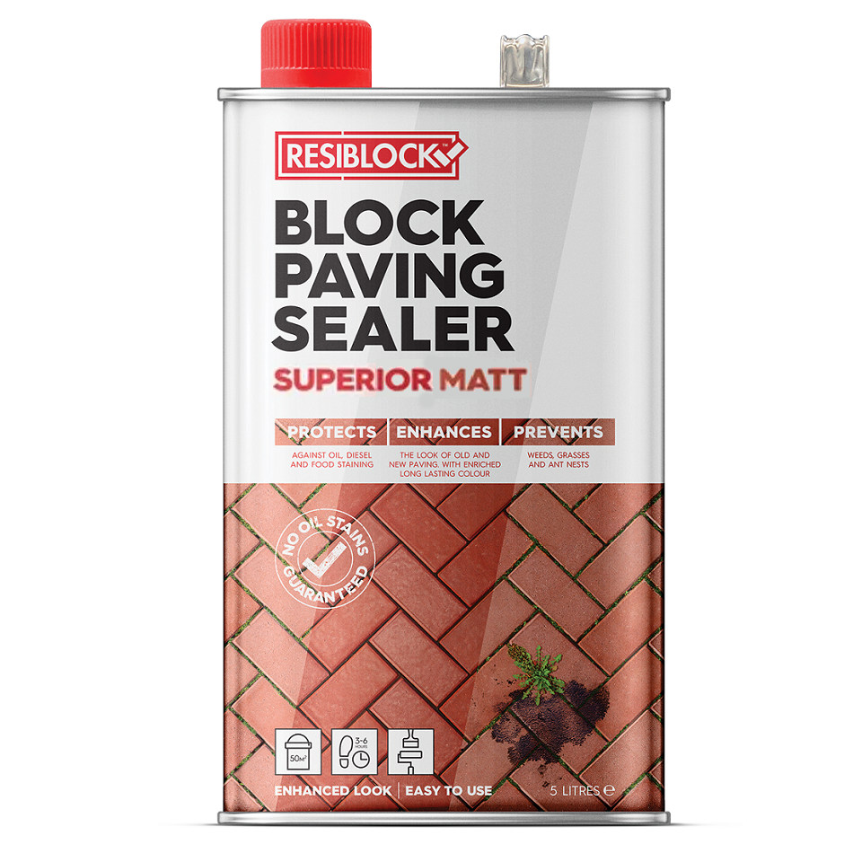  Resiblock Superior Matt Block Paving Sealer 5L can, showing product details and design.