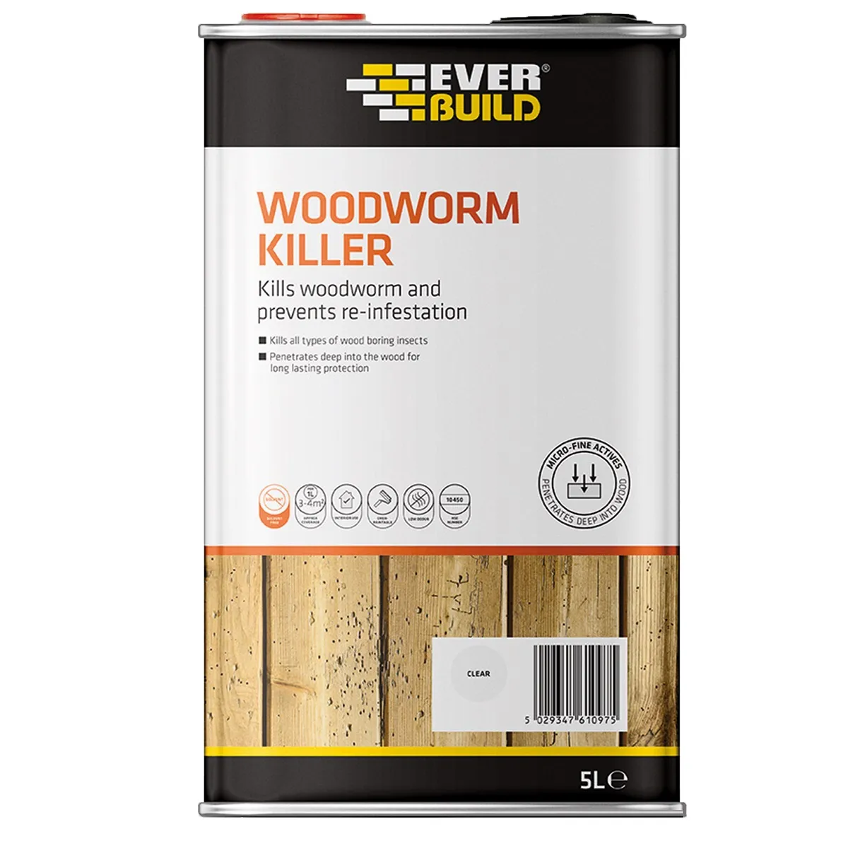 Everbuild Lumberjack Woodworm Killer Treatment 5L for Effective Pest Control Everbuild Lumberjack Woodworm Killer Treatment 5L Pest Control 483790 (LJWORM05)