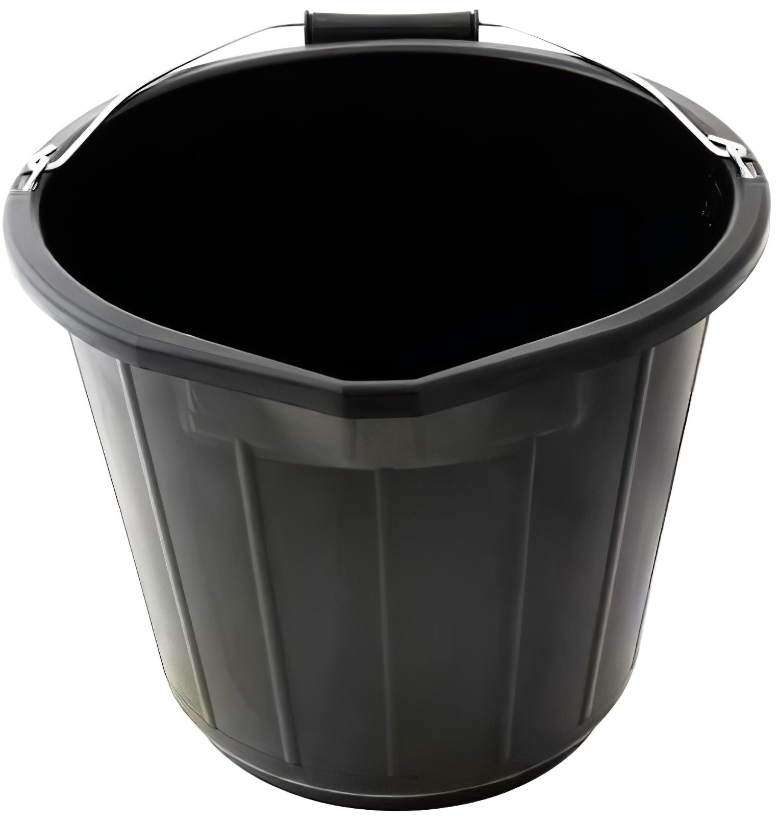 Faithfull Black 14L construction bucket with a metal handle front view spout