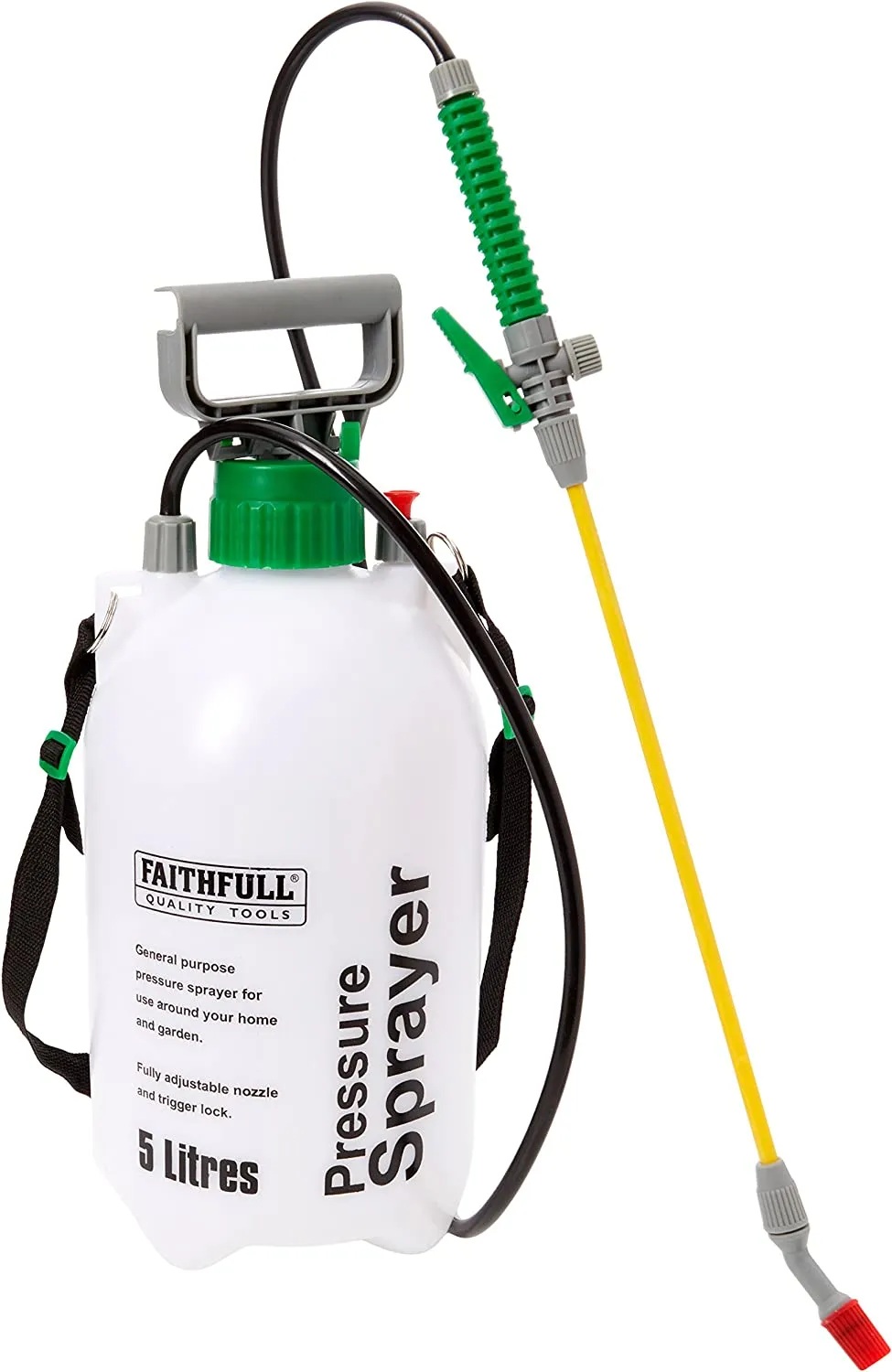 Faithfull Garden Hand Pump Pressure Sprayer 5L with adjustable nozzle and shoulder strap. and long lance