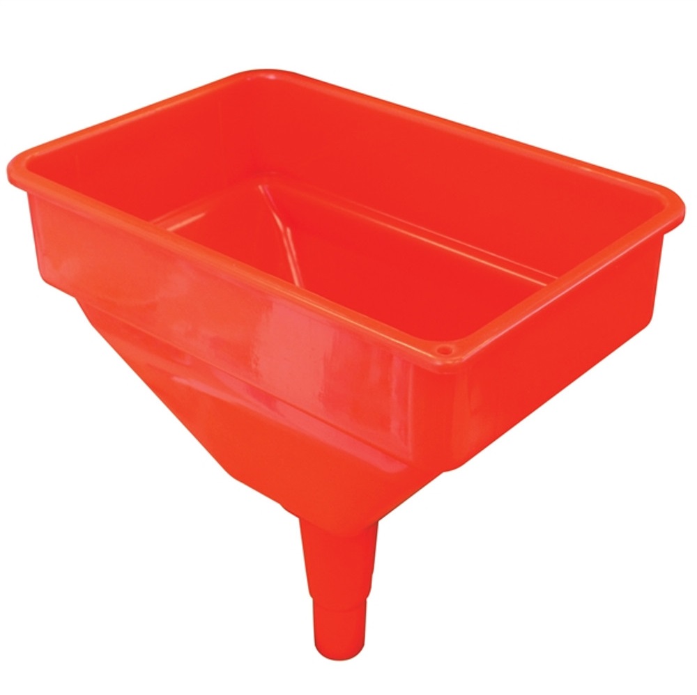 Red heavy duty large garage oil funnel and fuel filter.