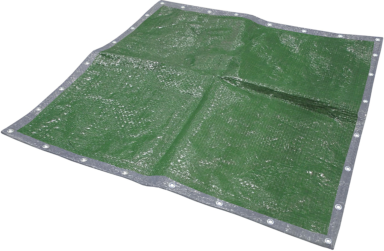 Green and silver reversible tarpaulin with eyelets, measuring 12ft by 9ft demo-1