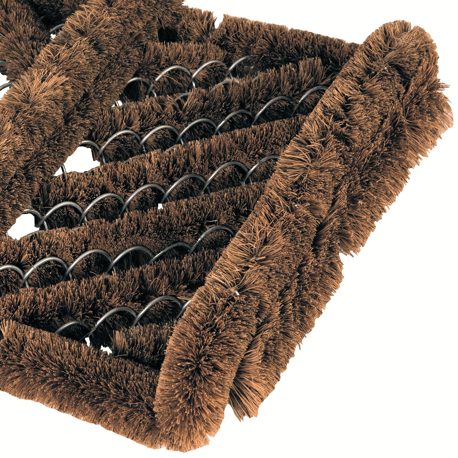 Brown outdoor herringbone boot wiper door mat with coir bristles zoom closeup