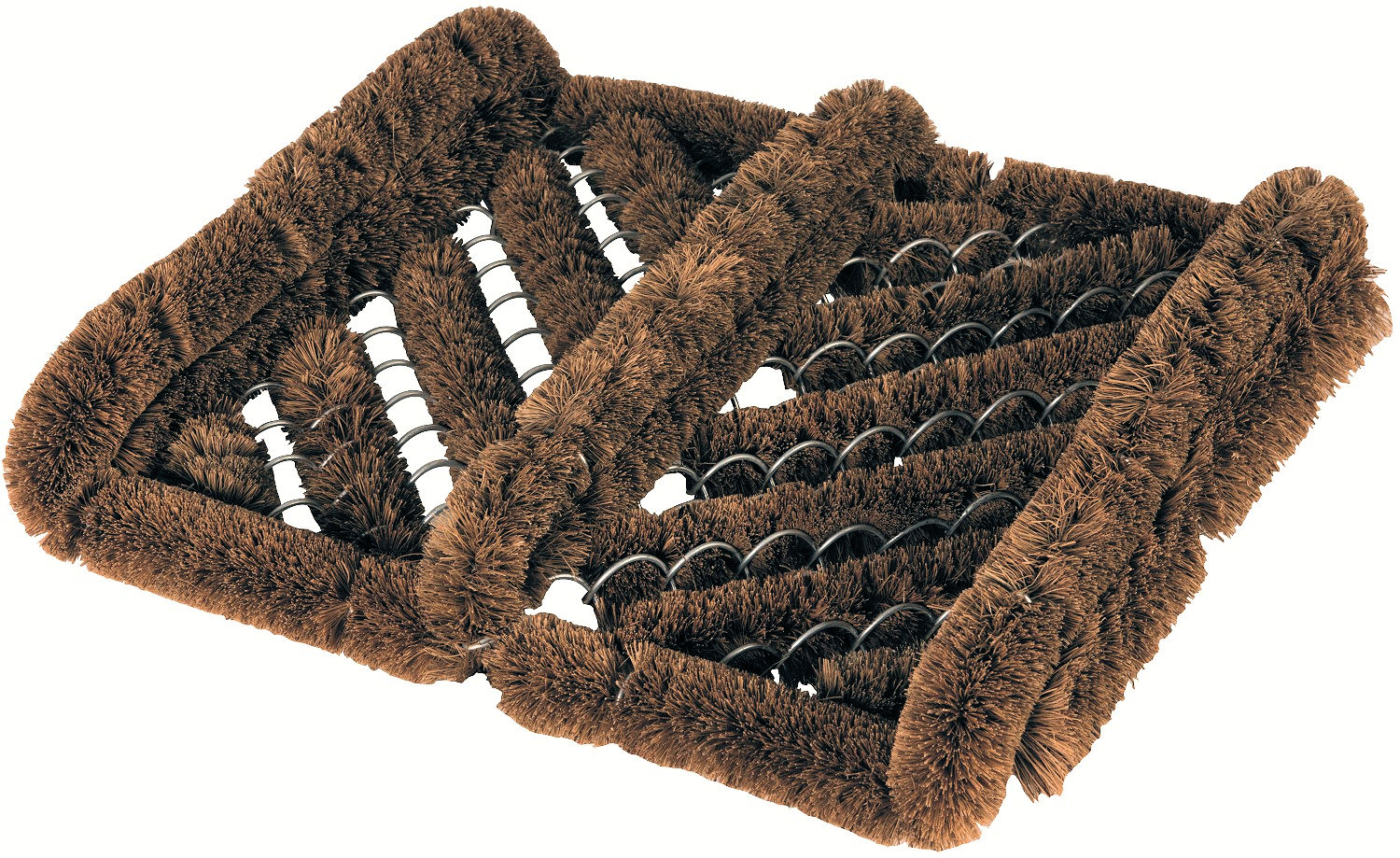 Brown outdoor herringbone boot wiper door mat with coir bristles.