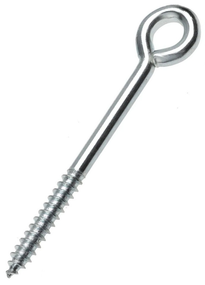 Zinc plated vine eye screw 75mm with threaded end and circular loop.