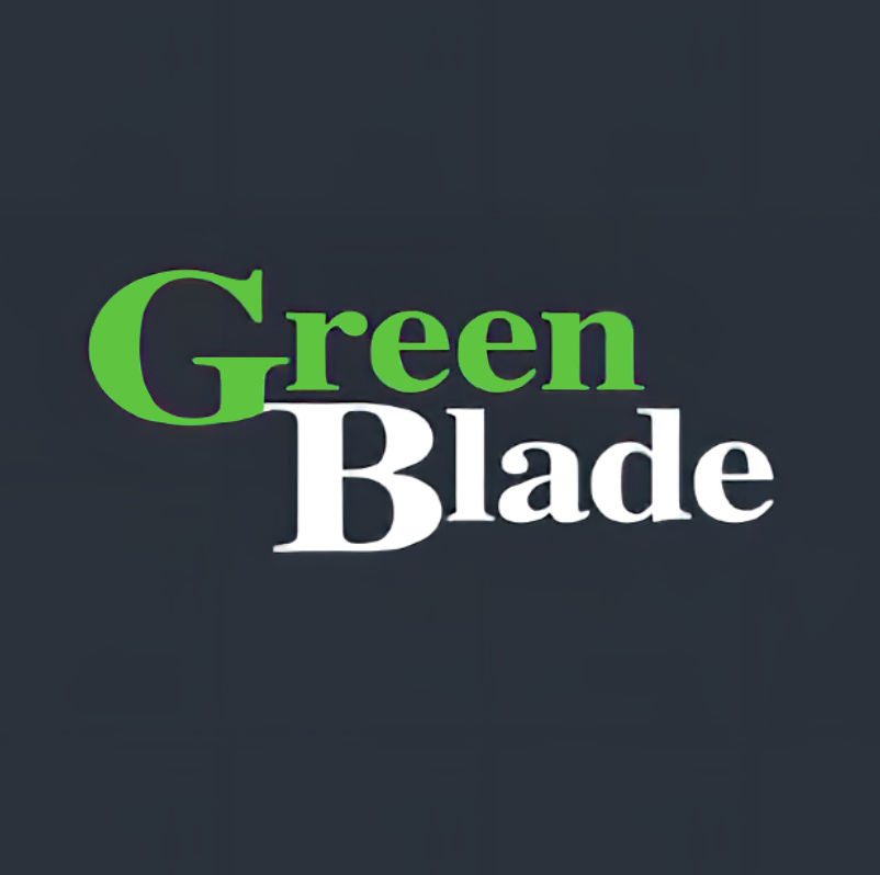 Green Blade logo in green and white on a dark background