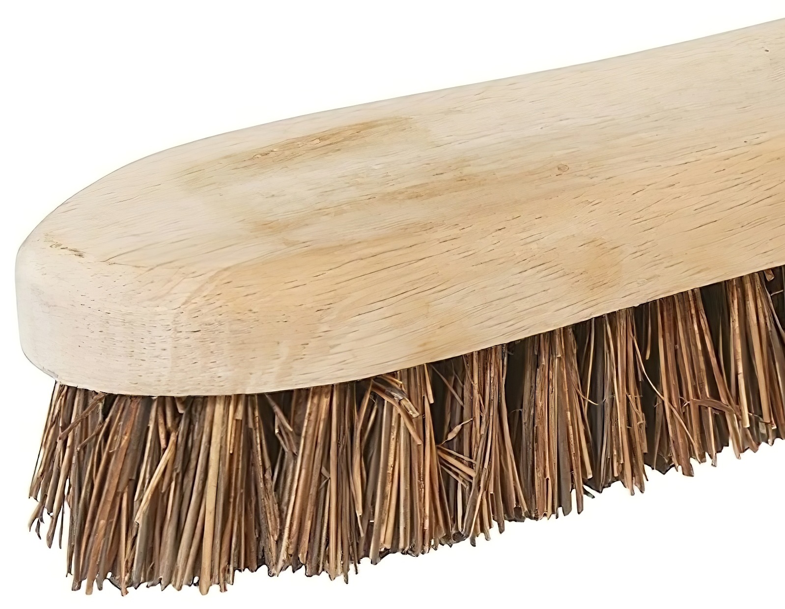 Wooden scrubbing brush with bassine bristles closeup