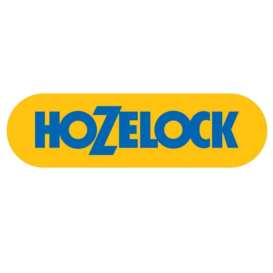 Hozelock logo in blue on a yellow background