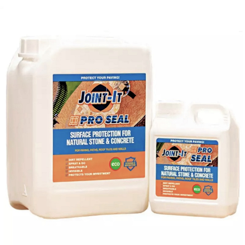 Two containers of Joint It Pro Seal, designed for surface protection of natural stone and concrete.