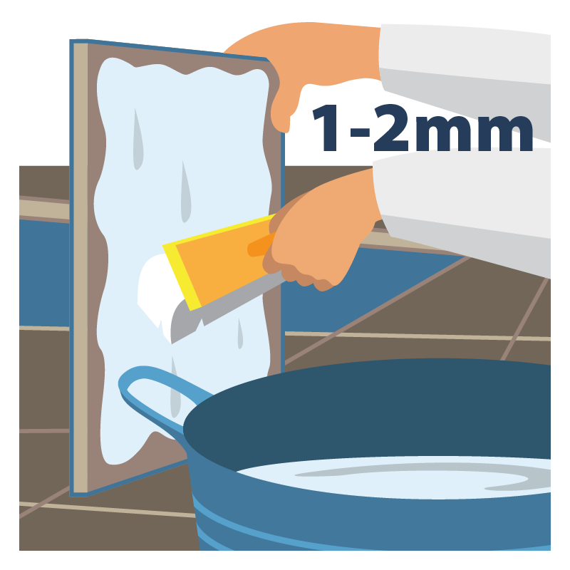 Illustration showing application of slurry primer with a trowel on paving surface, indicating thickness of 1-2mm.