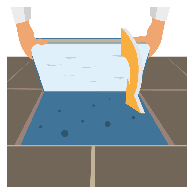 Illustration of a person applying slurry primer to paving stones.