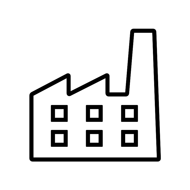 Outline of a factory building with a chimney.