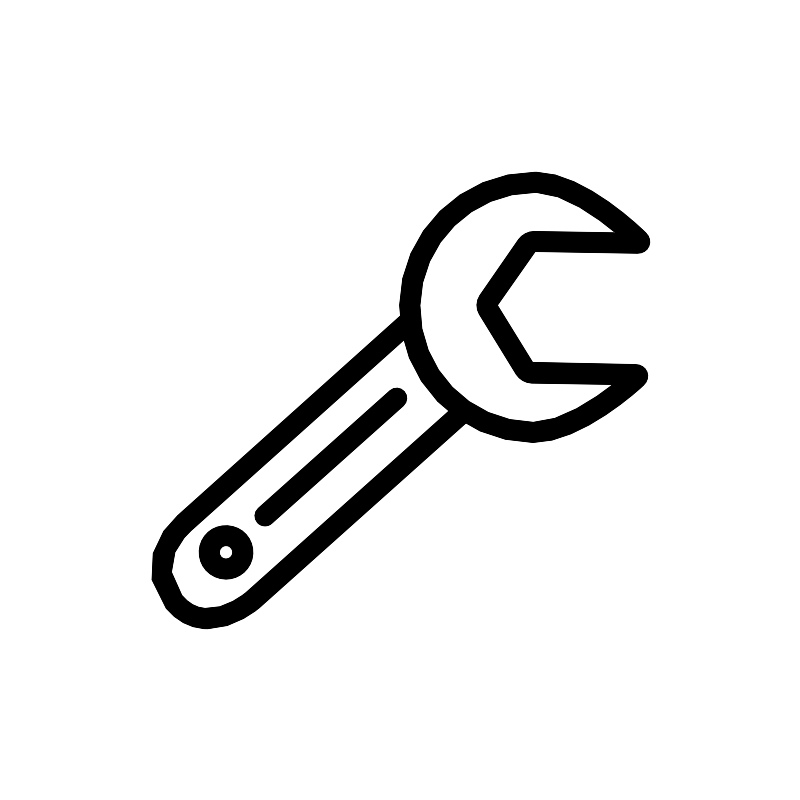 Illustration of a spanner tool on a white background.