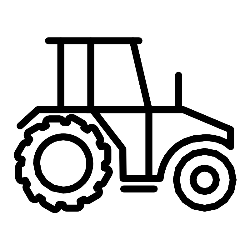Black and white line drawing of a tractor.