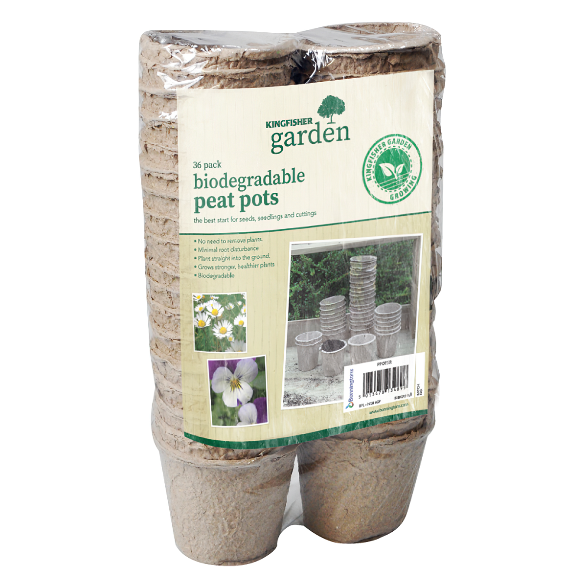 Pack of 36 biodegradable peat pots from Kingfisher Garden, each 3 inches in size, ideal for starting seeds and cuttings.